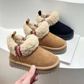 真皮儿童雪地靴冬季2025新款加绒加厚男童大棉鞋保暖羊毛女童短靴