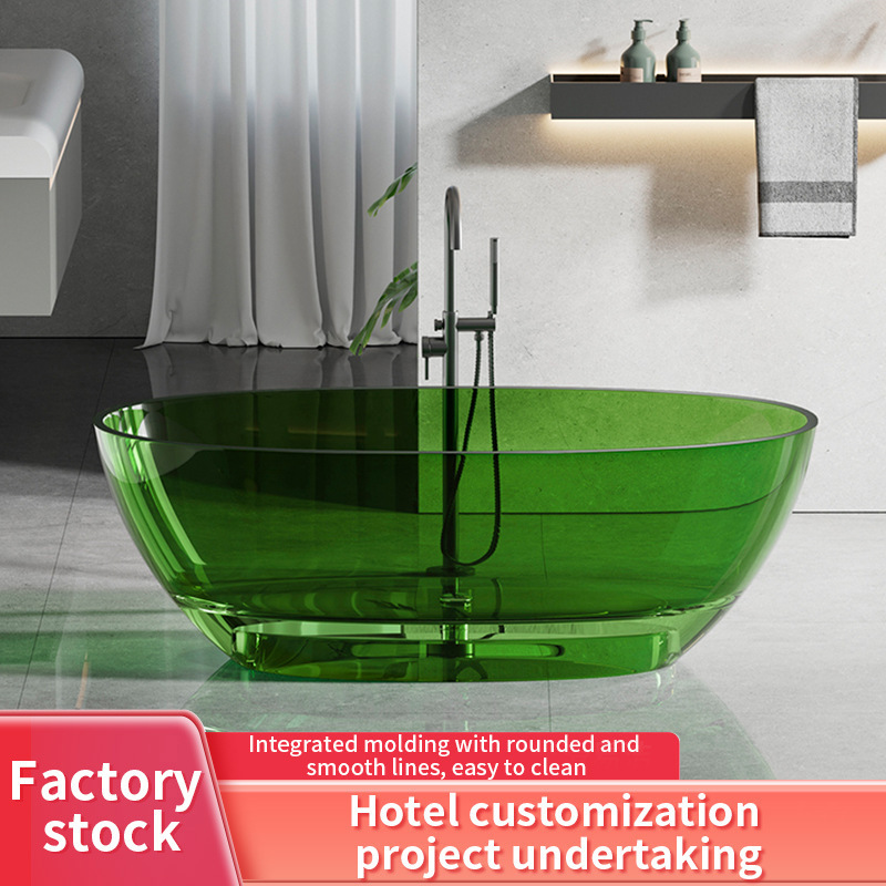 Transparent resin bathtub hotel engineering one-piece oval crystal color bathtub double bath bathtub