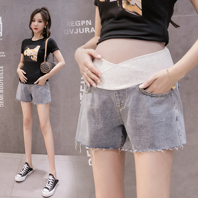 Maternity Denim Shorts 2025 Summer Outer Wear Low-Waist Loose Blue Three-Point Raw Edge Wide-Leg Hot Pants
