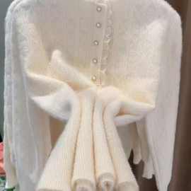 N3Z法式气质钉珠立领绞花洋气针织毛衣秋冬厚实软糯松弛感白色上