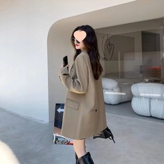 春秋新款小西装外套女小众设计感韩版后开叉休闲宽松西服黑色长袖