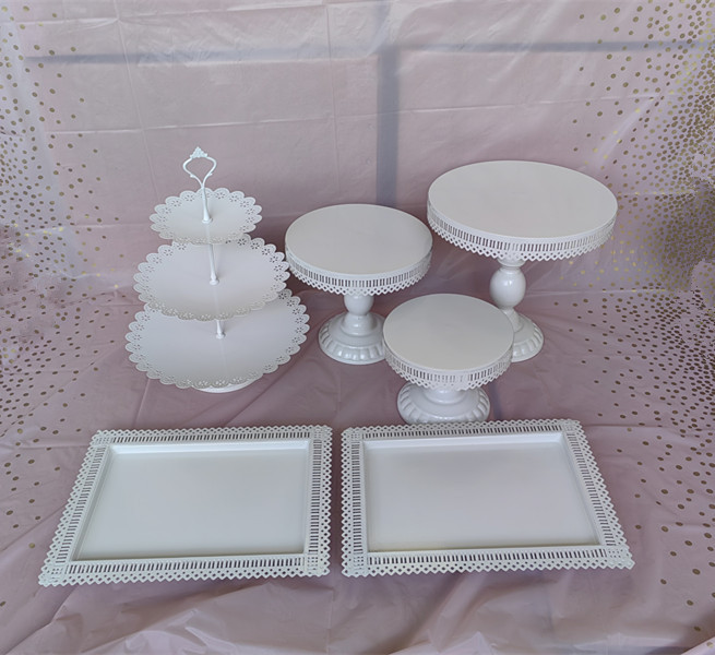 Estante de pastel europeo de hierro forjado conjunto de decoración de boda postres tienda de bocadillos estante de baile prop bandeja de pastel