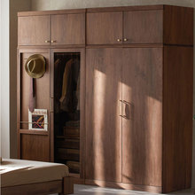 北美黑胡桃木实木衣柜简约樱桃木橡木原木卧室多功能到顶落地衣橱