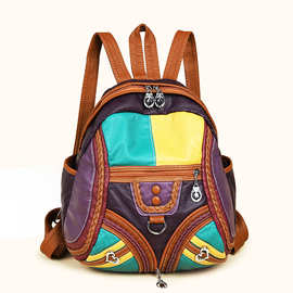 编织撞色女式单肩包双层大容量街头潮流彩色铆钉女式单肩包褶皱包