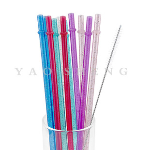 New pure color belt ring with sequins gold powder plastic tube thickened hard Party creative reusable colorful straw