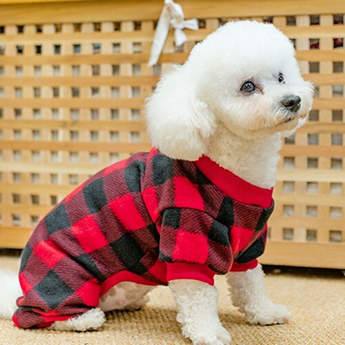 Amazon Pet Clothing Same Style Checkered Pajamas Dog Autumn/Winter Four-Legged Clothes Teddy Pet Clothes Wholesale