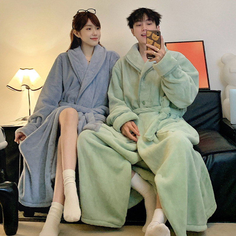 150kg Milk Velvet High-End Hotel Hot Spring Bathrobe Couple Pajamas Thickened Warm Long Sexy Men's Pajamas