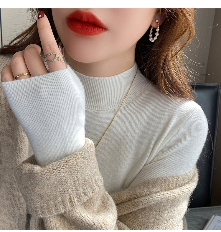 商品详情图_半高领打底衫女内搭秋冬洋气毛衣2022新款白色羊