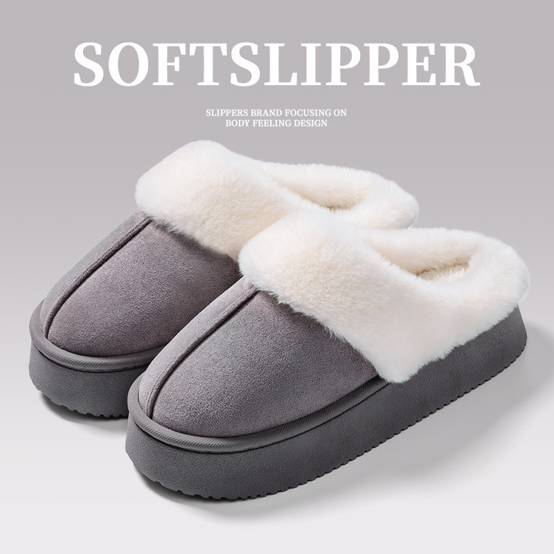 4CM zapatillas de algodón grueso para mujeres antideslizantes y terciopelo para calentar el invierno de zapatillas de lana gruesa image 4