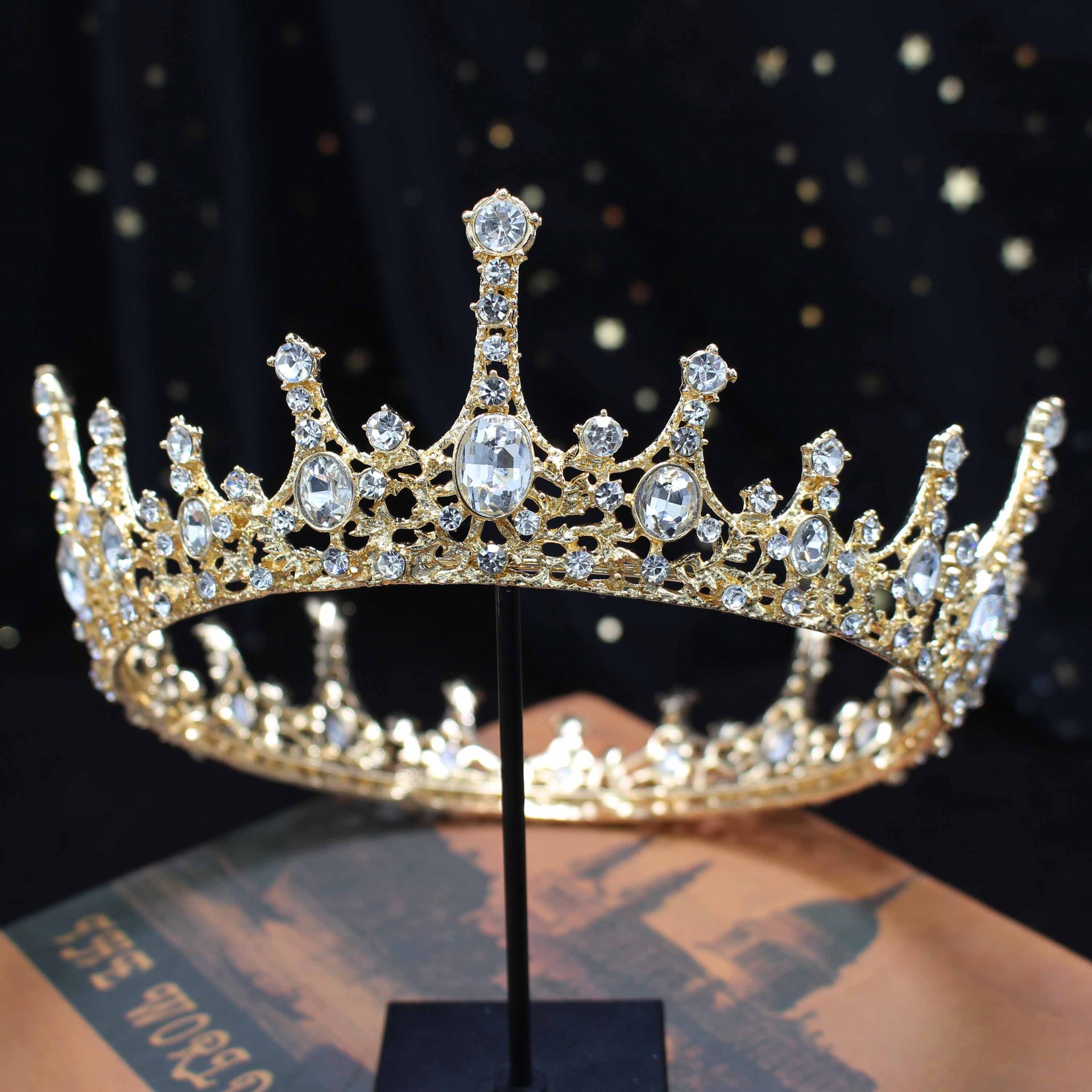 H1104巴洛克新娘大皇冠 欧美流行合金水钻银色叶子头饰发箍王冠-阿里巴巴