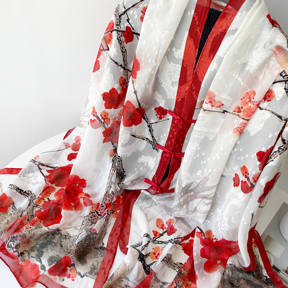 Neuer Sonnenschutz-Schal aus hohlem Seidenschal für Damen mit Pfingstrosen-Print in Gold_voghion.com