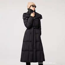 羽绒服冬季女款2025可拆卸双色螺纹领系带收腰加厚长款白鸭绒外套