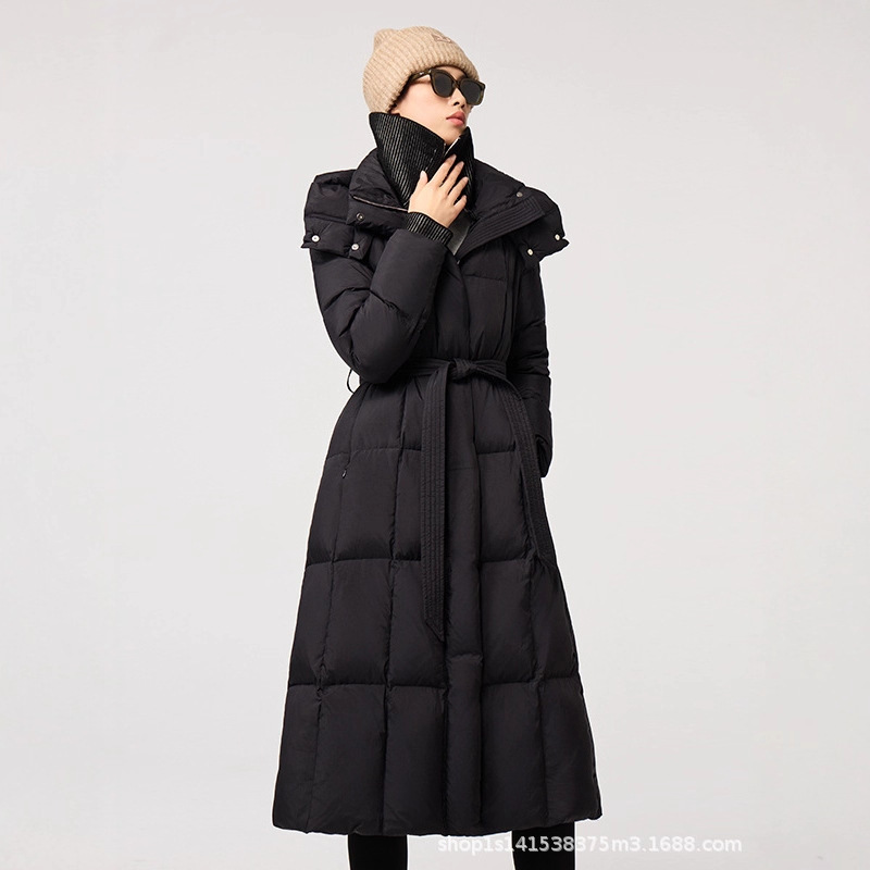 Down Jacket Winter Women's 2025 Detachable Two-Color Threaded Collar Lace-Up Waist Thickeneded Long White Duck down Jacket