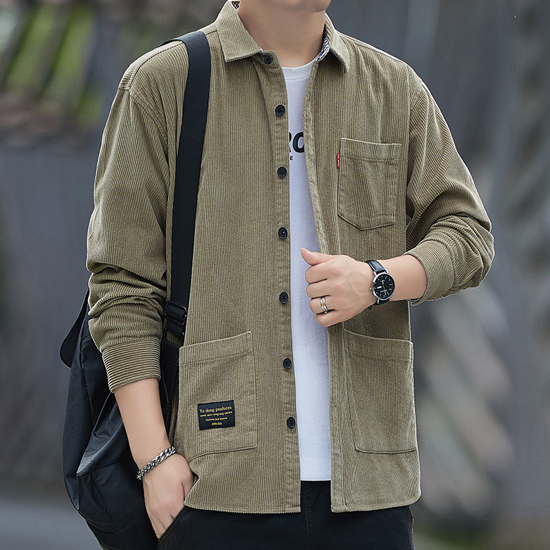 Corduroy Long-Sleeve Shirt for Men 2024 Spring and Autumn New Style Pocket Workwear Casual Loose Shirt Jacket Trendy