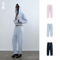 RA新品“舒服时尚俱乐部”印花轻松束脚卫裤美式纯色简约休闲裤女