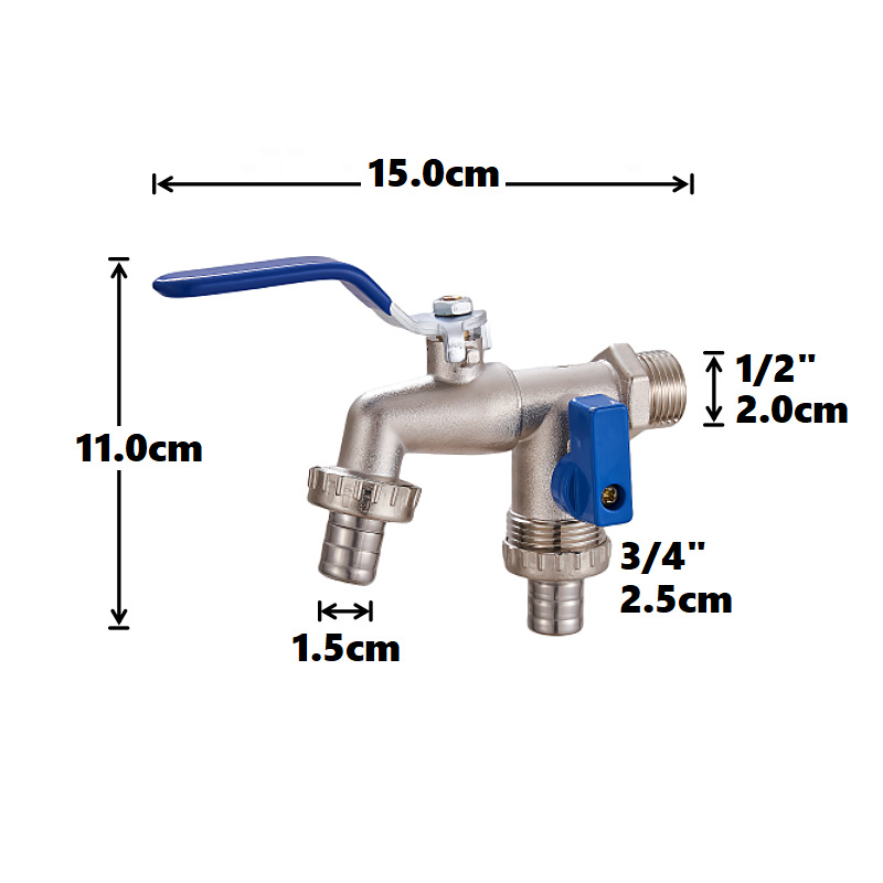 Cross-border exclusive gardening double water outlet zinc alloy faucet, one in and two out double pacifier, belt faucet [Blue] Specification drawing
