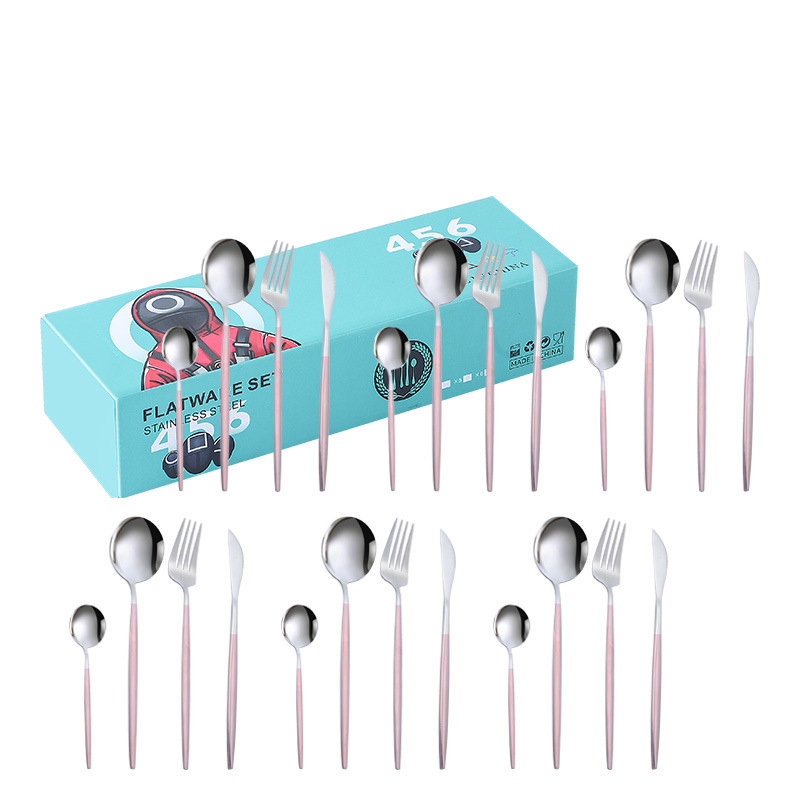 Amazon transfronterizo portugués vajilla de acero inoxidable 24 piezas conjunto cuchillo de comida occidental, tenedor y cuchara YY pequeña caja traje regalo de boda