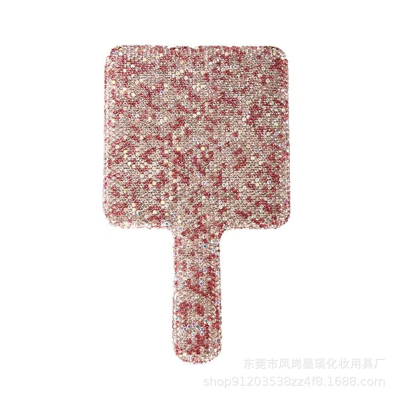 Los fabricantes suministran espejos de mano con diamantes Espejos de maquillaje de moda ABS Pegatinas de arcilla de belleza Espejo con mango de diamantes Suministro de Amazon