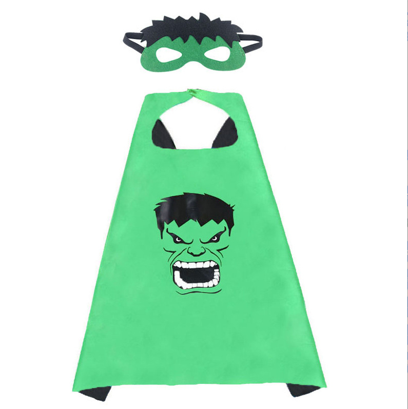 En stock al por mayor de Halloween Capitán América traje Spiderman Iron Man Hulk superhéroe capa niños