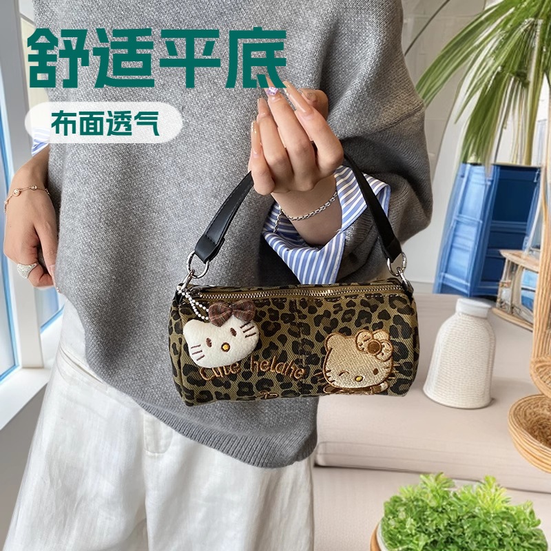 跨境儿童包新款韩系豹纹猫咪斜挎包手拎水桶包卡通刺绣亲子零钱包
