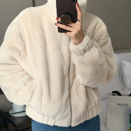 Fluffy women's autumn anti-aging zipper half-neck simple style winter coat with thermal long sleeve hoodie women