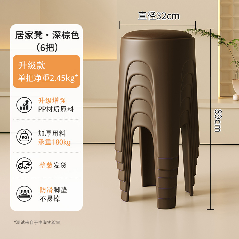 Los taburetes de plástico se pueden apilar para el hogar, taburetes redondos de crema de lujo ligero, mesa y silla de comedor de sala de estar, sillas de repuesto resistentes y duraderas