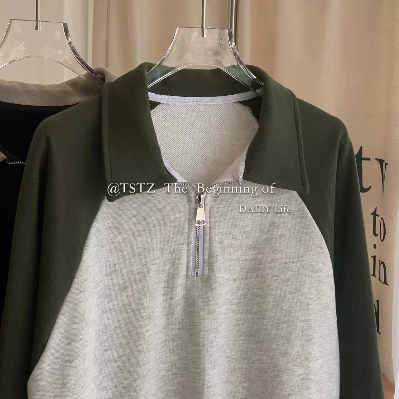 2026年时尚美式复古Polo翻领半拉链卫衣女春秋季宽松套头上衣ins