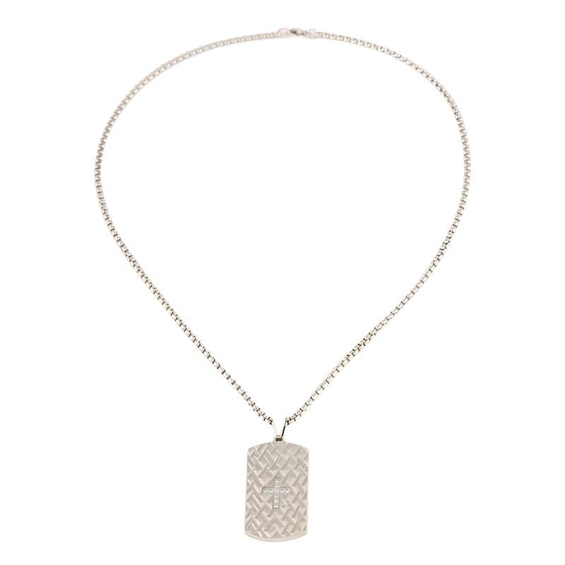 Collar de acero de titanio de todo fósforo con personalidad de moda, cruz corrugada oblicua femenina, collar de etiqueta de diamantes europeos y americanos, joyería de lujo ligera