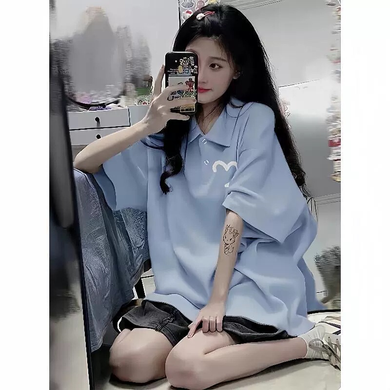 Trendy Polo Shirt Short-Sleeve T-Shirt for Women, New Summer Style for Middle and High School Students, Loose and Casual Pure Cotton Top Trendy Polo Shirt Short-Sleeve T-Shirt for Women, New Summer Style for Middle and High School Students, Loose and Casual Pure Cotton Top