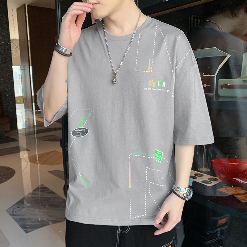 Hombres de verano algodón casual deportivo camiseta de manga corta pareja de hombres manga de cinco suelta versátil nueva moda media manga