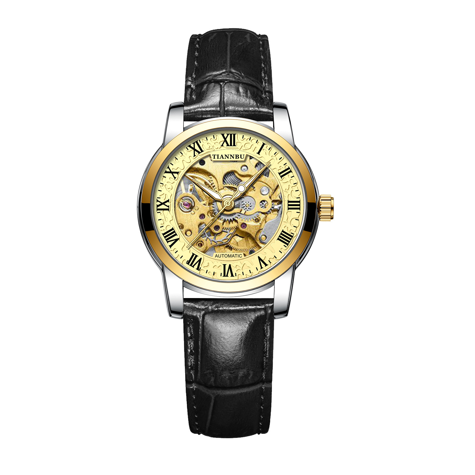 Women's gold gold face black belt