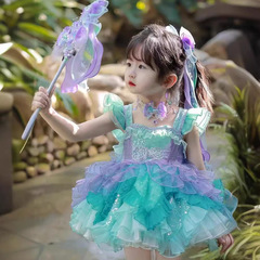 女童夏款2024新款愛麗兒美人魚洛麗塔公主裙連衣裙夏人魚姬吊帶裙