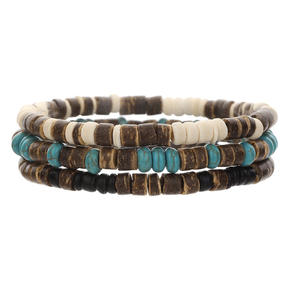 Cross-border simple turquoise wooden bead bracelet men's fashion all-match high-grade beaded coconut shell bracelet men's jewelry