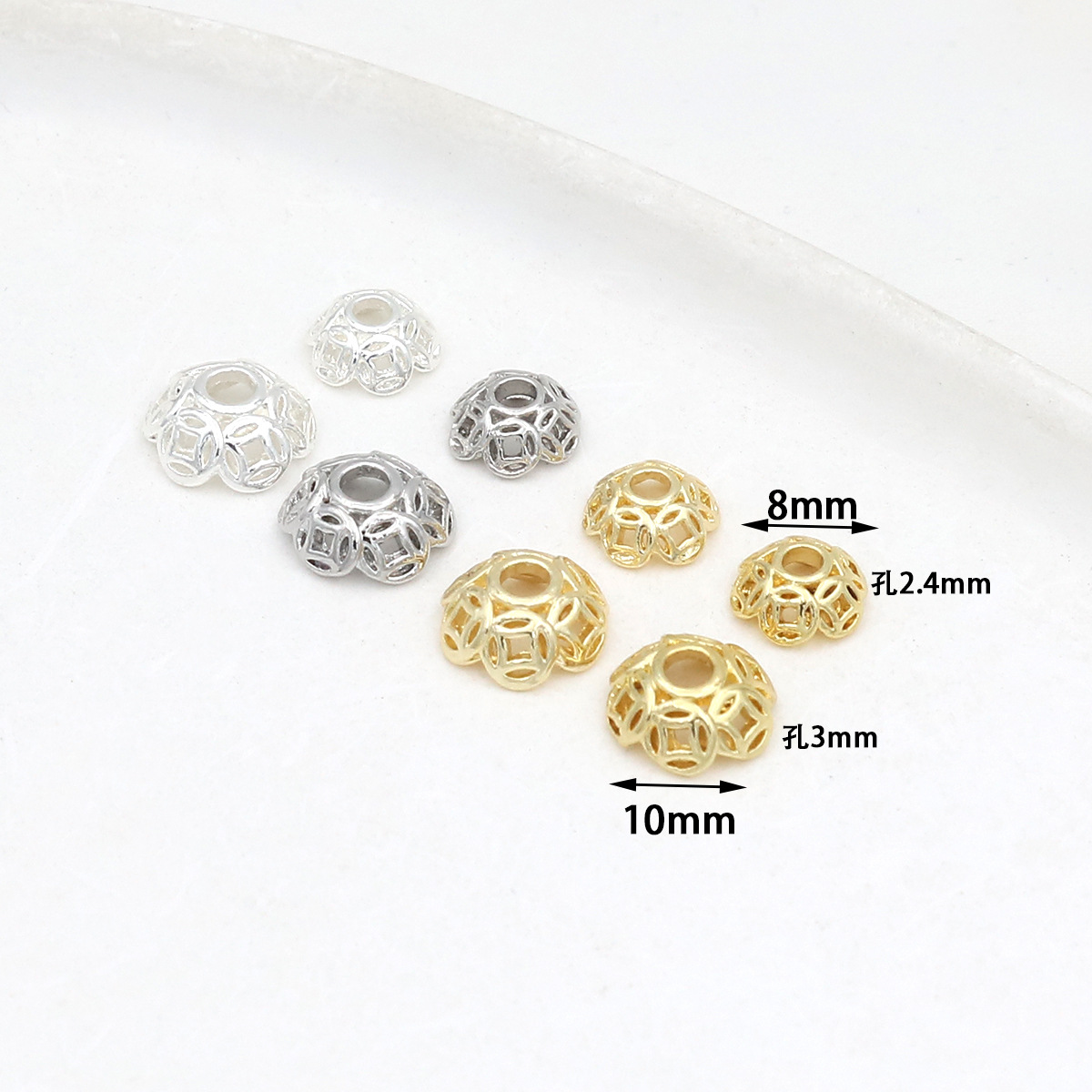 Suministro directo de fábrica 18 quilates de flores huecas de oro real, protección del color de oro DIY, tapas de flores con cuentas hechas a mano, accesorios con cuentas C16