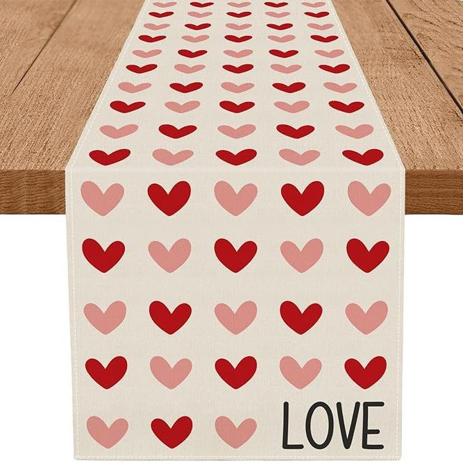 Caminos de mesa transfronterizos para el Día de San Valentín, decoración del hogar de Amazon, mantel de lino con estampado estilo nórdico para sala de estar y comedor