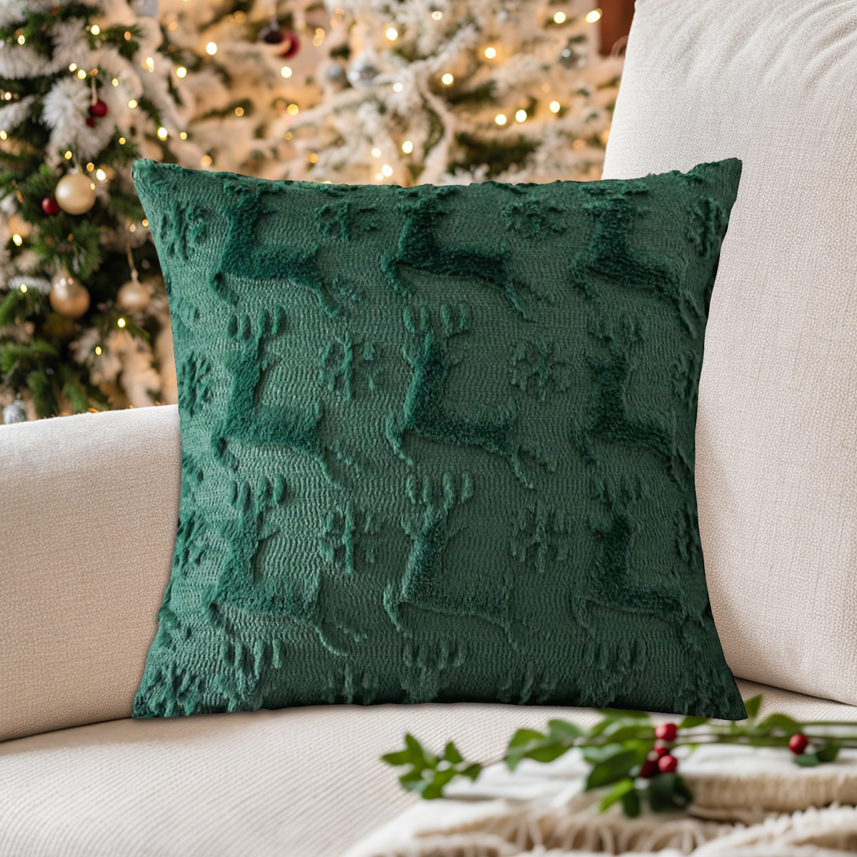 Transfronterizos PVC veludo esmerilado cervo copo de nieve árbol de Navidad funda de almohada universal Europa y América funda de almohada de Navidad TEMU