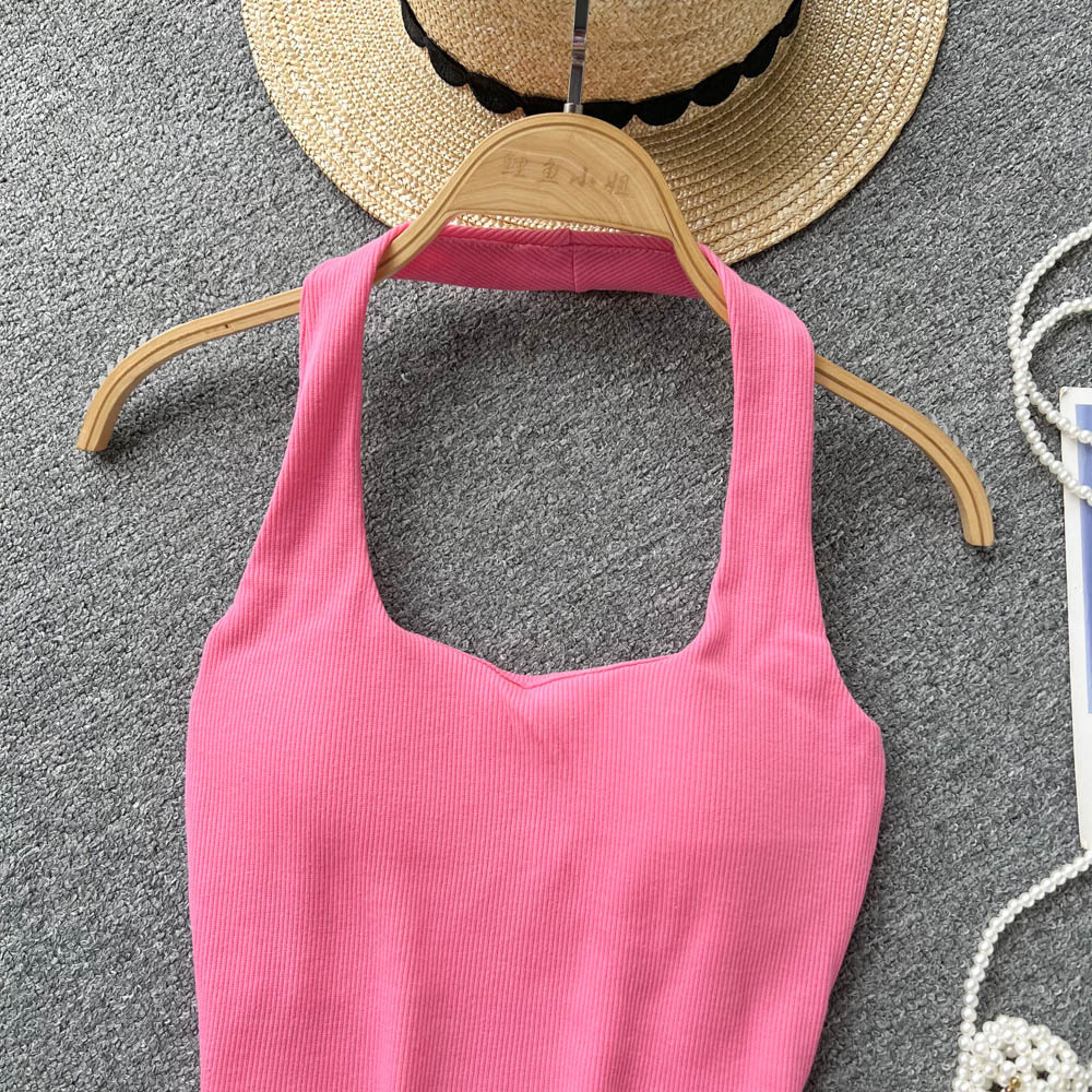 84g Weight Cotton, Rib Fabrics Fabric Type Short Top Length Vest Tops Type Holiday, Banquet, Daily Occasion Halter Neck Neckline Slim Fit Type Solid Color Pattern Summer Season Women's Gender Elegant, Streetwear Style Wholesale Women's Elegant Streetwear Solid Color Tank Tops 20