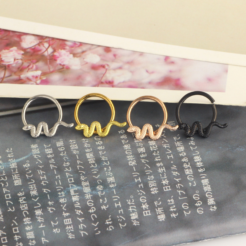 Star Snake Ring Nose Clip Nose Stud Ear Bone Earring Cartilage Hoop Body Piercing Jewelry Rose Gold Stainless Steel detail image 7