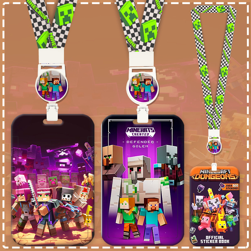 Work Id Card Factory Badge, Minecraft Lanyard, Id Card Holder, Cartoon Campus Student Pass Card