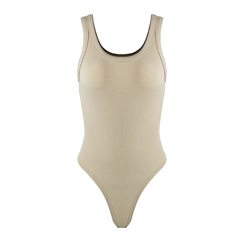 Europa y América verano nuevo chaleco de una pieza superior medias de las mujeres rayón costilla sexy cuello redondo sin mangas mono