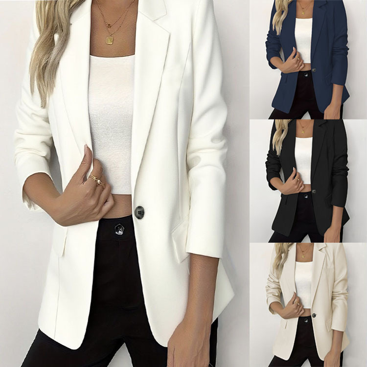 2025 Cross-Border European and American New Women's Long-Sleeved Solid Color Small Suit One-Button Jacket
