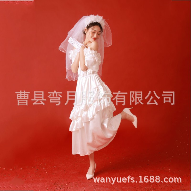 80's wedding dress wedding Hong Kong style nostalgic photo dress Princess dress photo studio photo theme art photo photography clothing