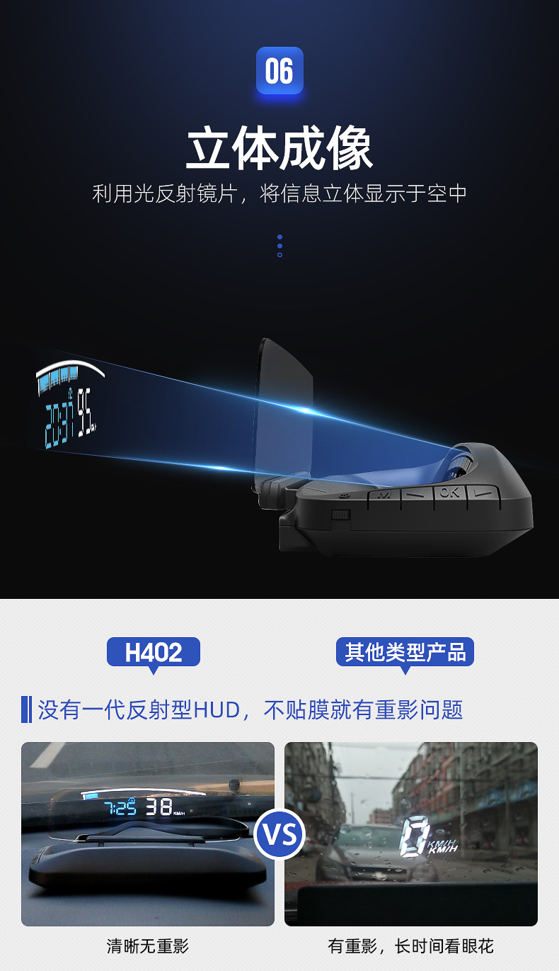 Hud Head-Up Display Car Multi-Function Obd Speed Speed Water Temperature High-Definition Large Screen Suspended Projection