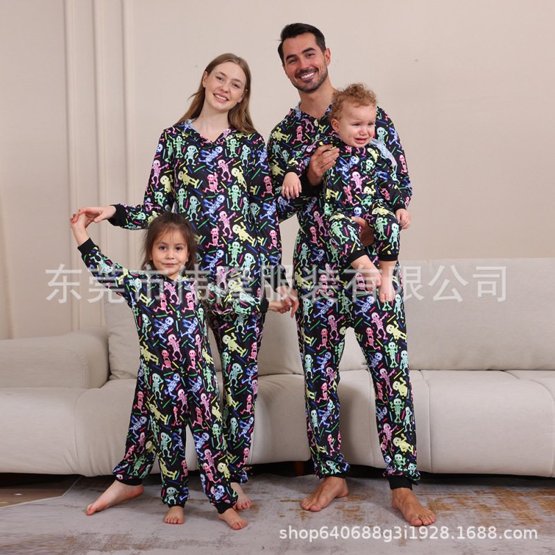 2024 クロスボーダーヨーロッパとアメリカの男の子と女の子の婦人服男性のハロウィンクリスマス家族親子ワンピースパジャマ|undefined