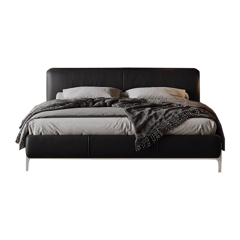 Cama de samurai negro, cama de cuero minimalista italiana, cama de dormitorio principal, cama queen size, 2 * 2.2m, cama de matrimonio, cama doble, cama de cuero negro