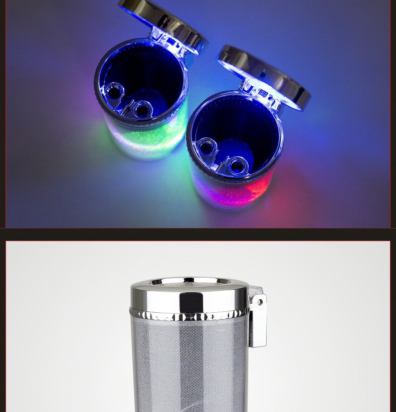 Popular Car Ashtray with Led Light, Car Accessory with Colorful Lights, Seven-Color Ashtray for Home Use