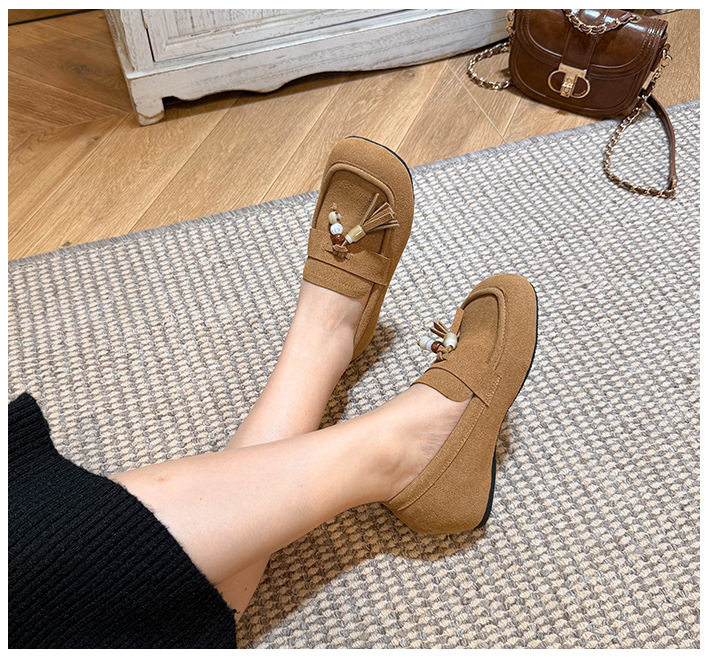 Giày boken nữ đế mềm tăng chiều cao trong, mũi tròn có khóa tua rua, form rộng size lớn — Khaki (toàn dải), Màu mơ (toàn dải), nâu sẫm chi tiết 29