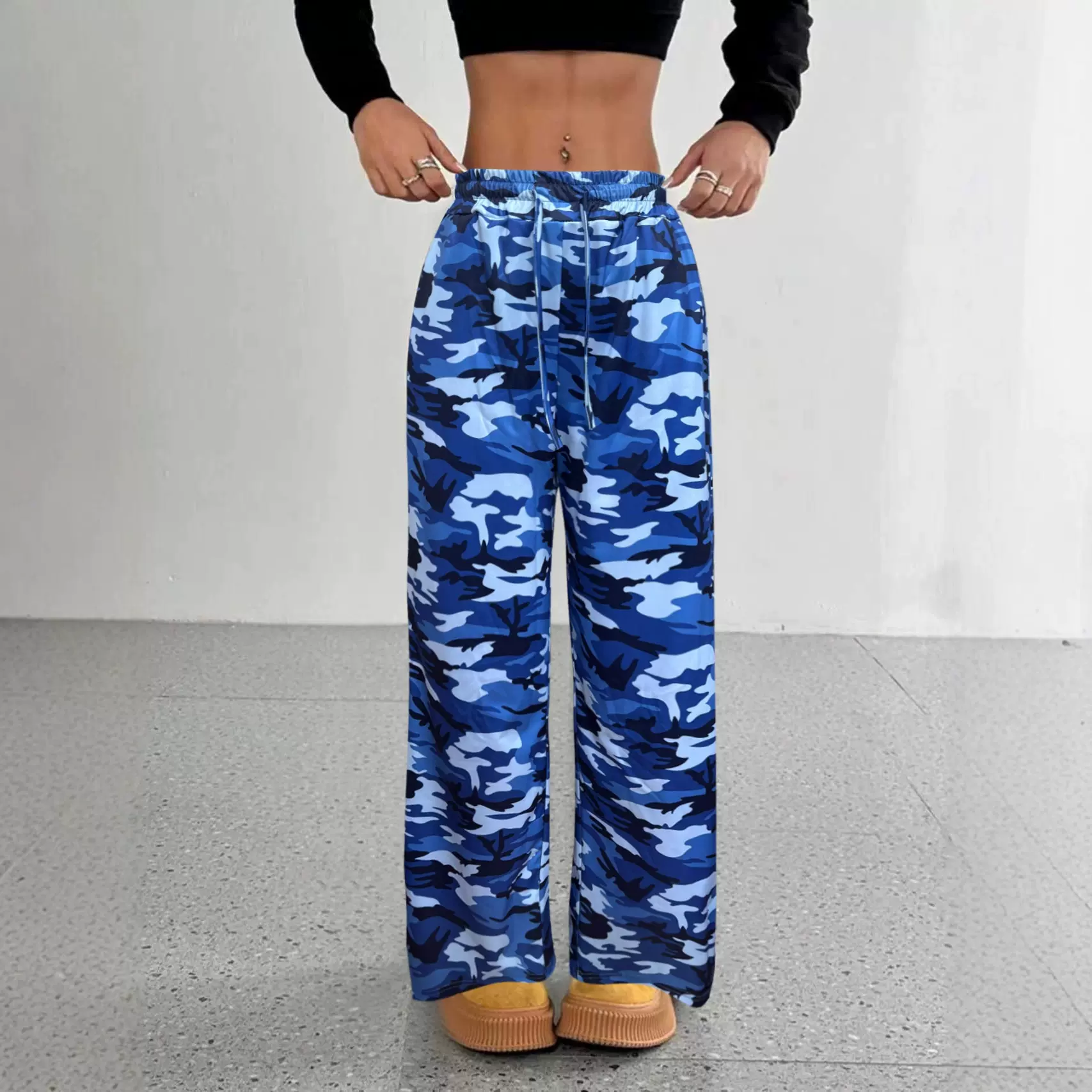 欧美外贸亚马逊爆款美式辣妹风迷彩工装直筒高腰卫裤