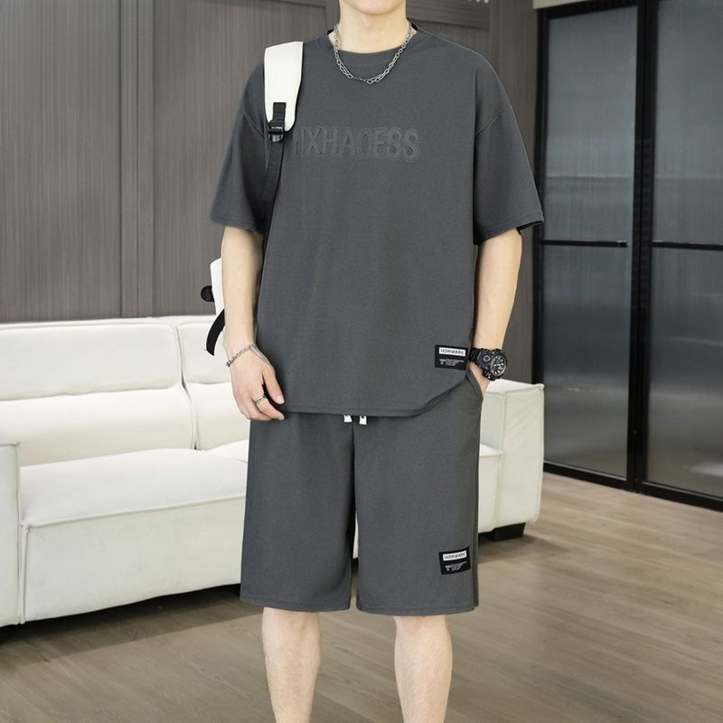 Casual Suit for Men in Summer, Loose and Breathable Short-Sleeved Shirt, Korean Style Fashionable Sports Shorts Matching