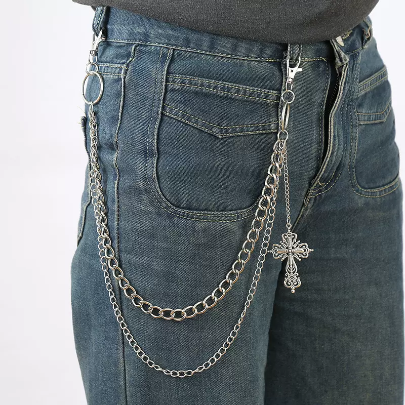 亚马逊新款裤链时尚个性十字架吊坠腰部配饰个性潮流搭牛仔裤jk裙